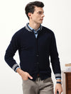 COMOBOCA 100% Cashmere Men's Striped Collar Button Cardigan