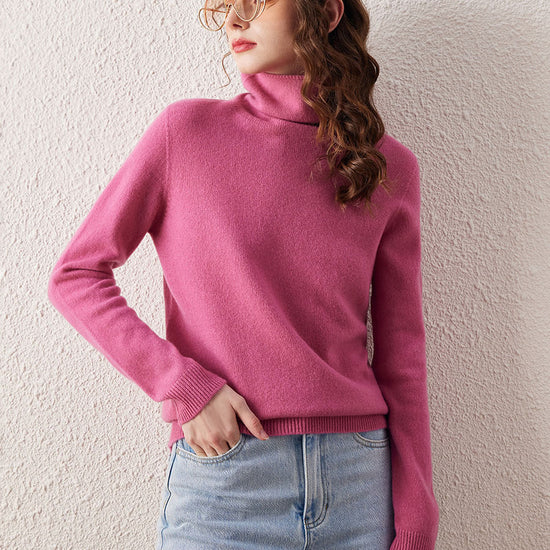 COMOBOCA 100% Wool Women's Ribbed Turtleneck Sweater