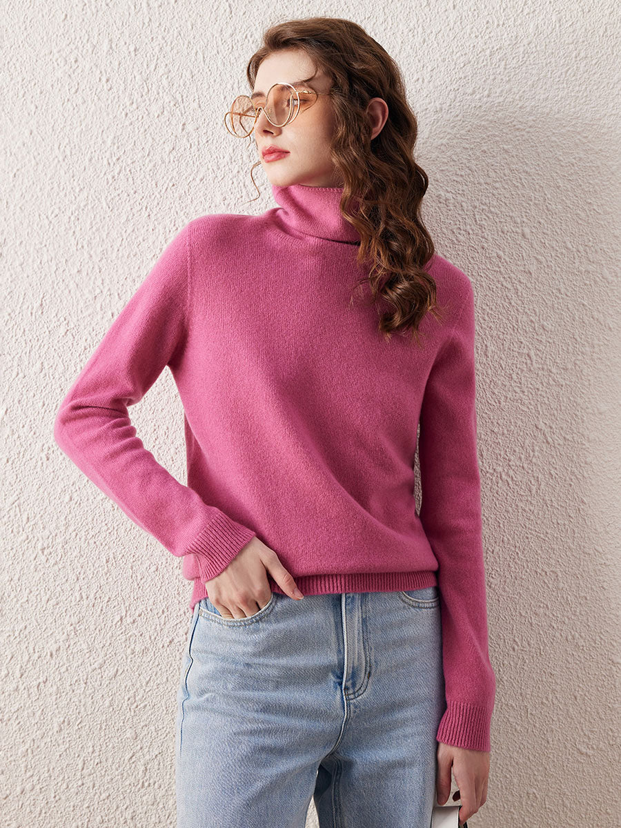 COMOBOCA 100% Wool Women's Ribbed Turtleneck Sweater