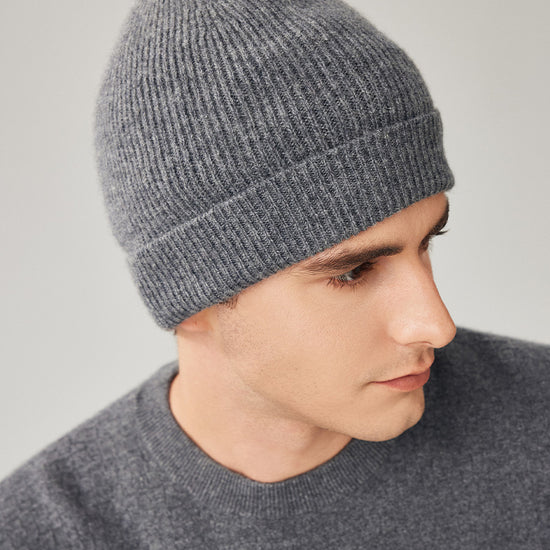COMOBOCA 100% Wool Men's Ribbed Knit Beanie