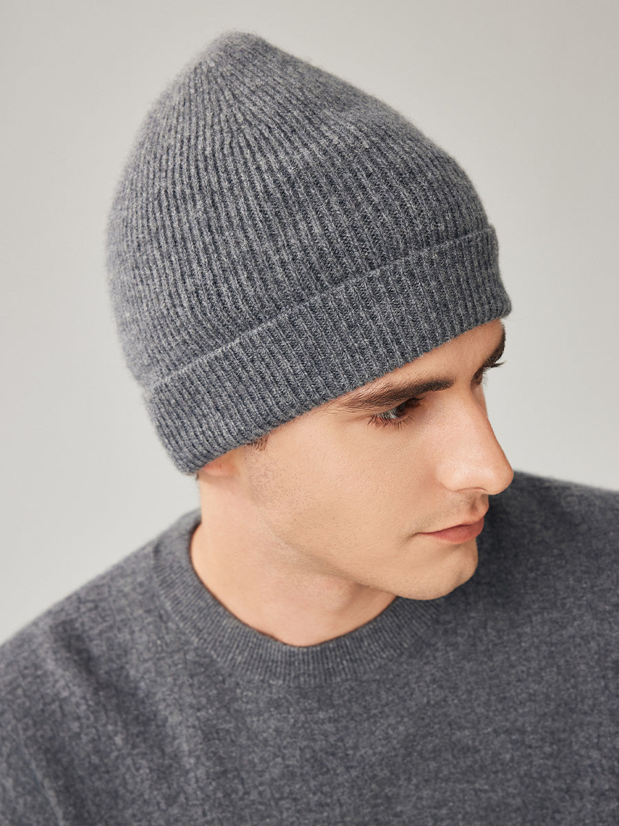 COMOBOCA 100% Wool Men's Ribbed Knit Beanie