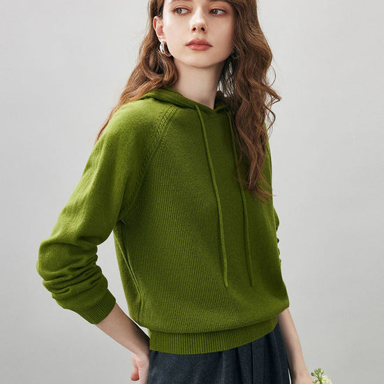 COMOBOCA 100% Wool Women's Ribbed Hem Adjustable Hoodie