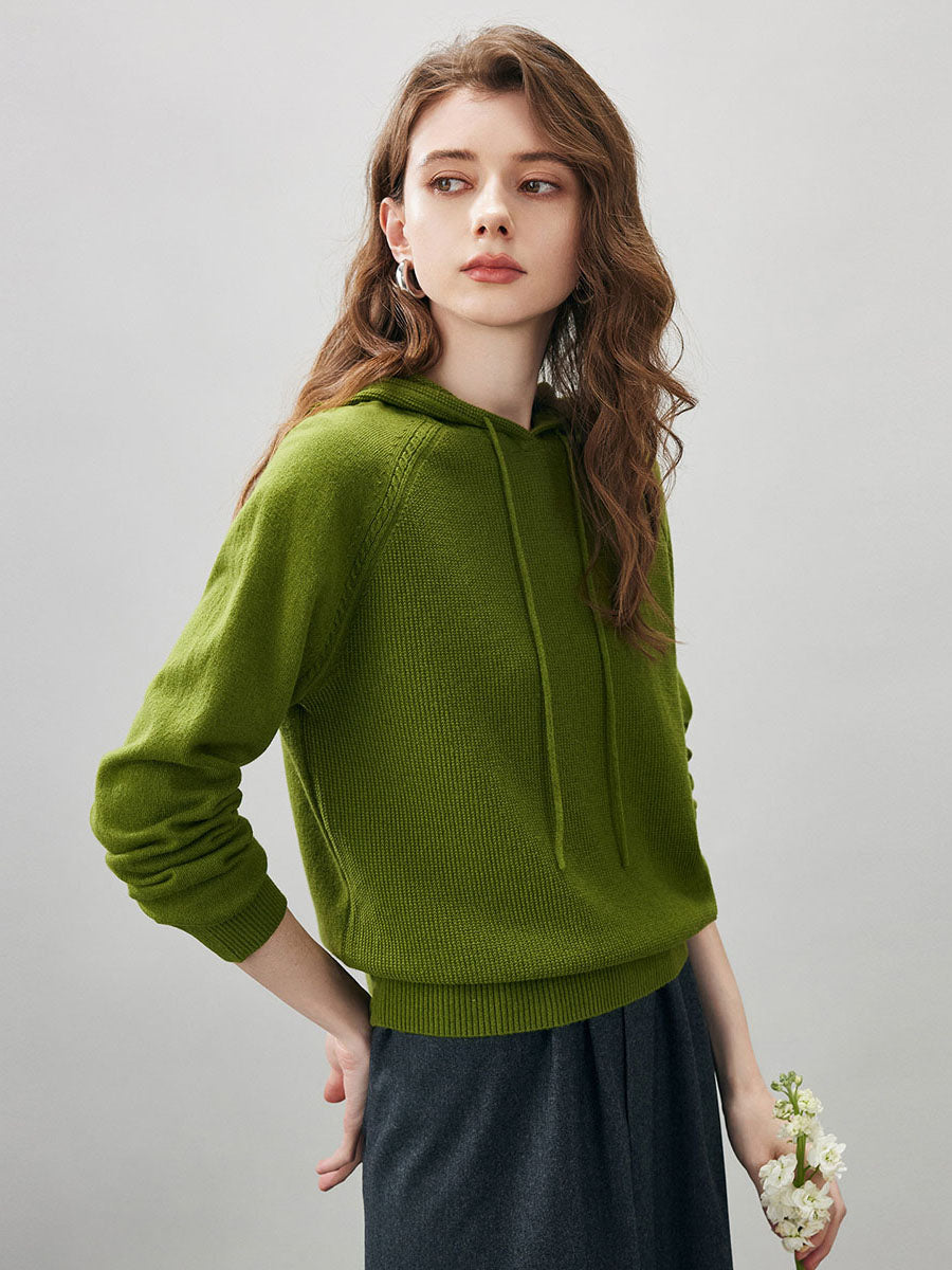 COMOBOCA 100% Wool Women's Ribbed Hem Adjustable Hoodie