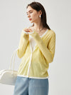 COMOBOCA Yellow Women's Ribbed V-neck Cardigan with White Trim