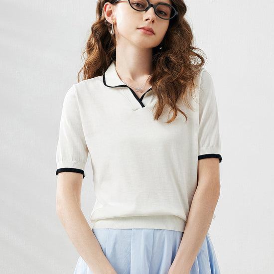 COMOBOCA Cloudy Women's Casual Contrast Trim Polo T-Shirt