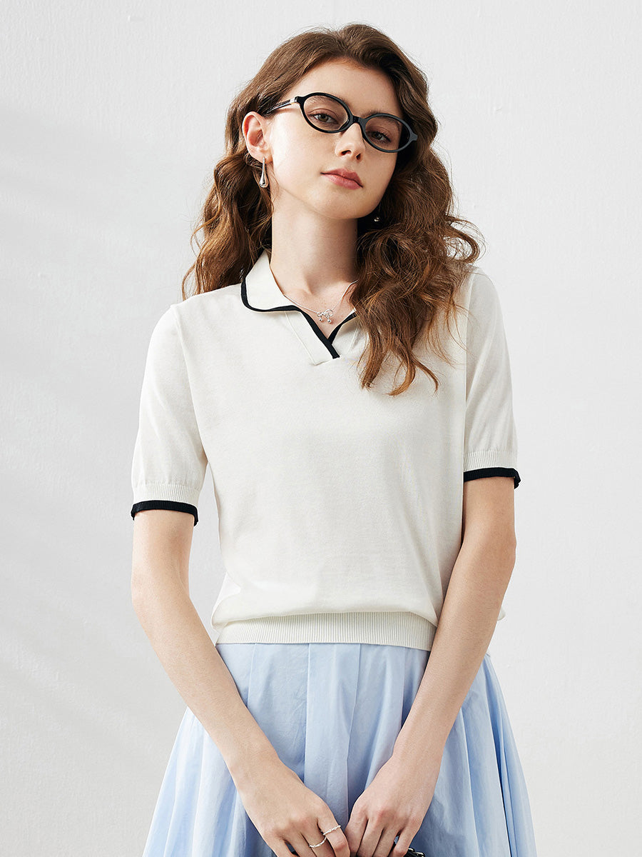 COMOBOCA Cloudy Women's Casual Contrast Trim Polo T-Shirt