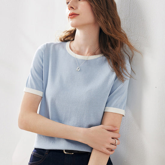 COMOBOCA Women's Retro Ringer Cotton Silk T-Shirt