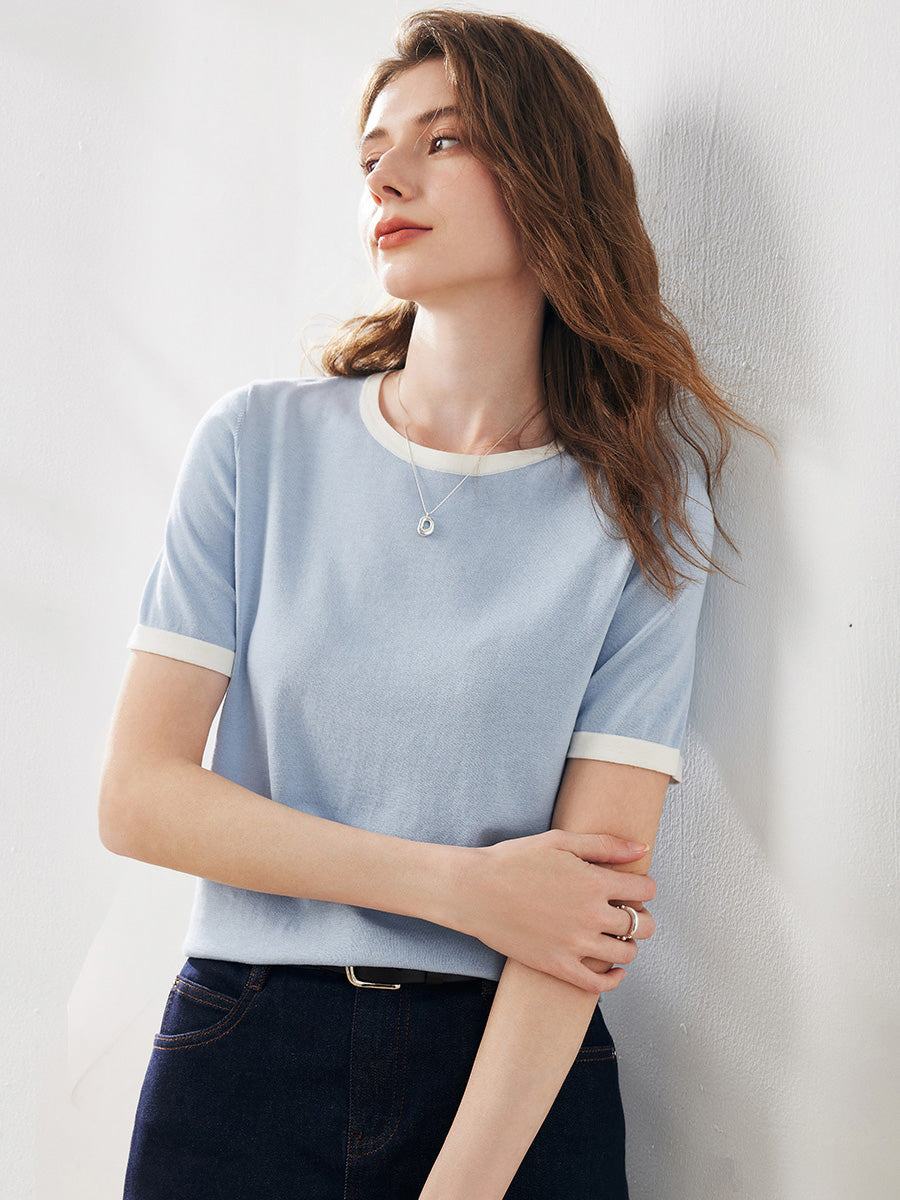 COMOBOCA Women's Retro Ringer Cotton Silk T-Shirt