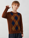 COMOBOCA 100% Wool Kids' Argyle Pattern Round Neck Sweater