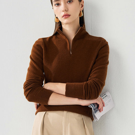 COMOBOCA 100% Cashmere Women's Half-Zip Mock Neck Pullover Sweater