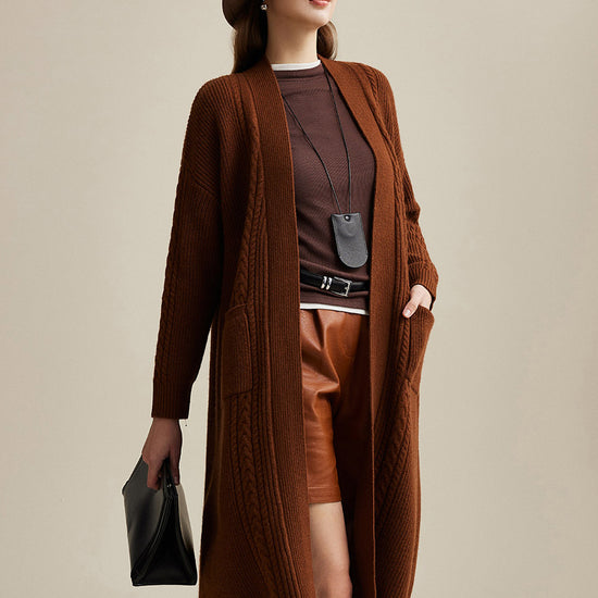 COMOBOCA 100% Wool Women's Cardigan Long Knit Coats with Pockets