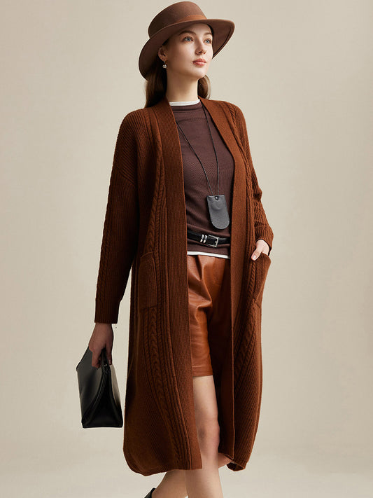 COMOBOCA 100% Wool Women's Cardigan Long Knit Coats with Pockets