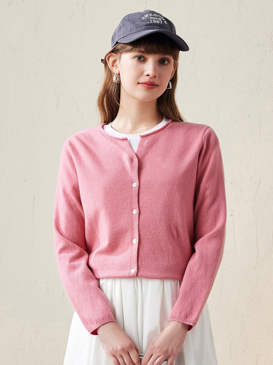 COMOBOCA Pink 100% Wool Women's V-Neck Button Up Cardigan