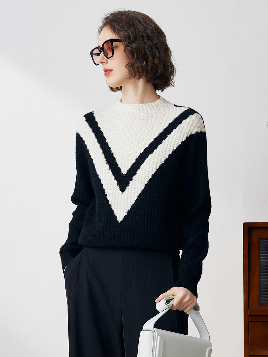 COMOBOCA Black 100% Cashmere Women's Mock Neck Knit Sweater