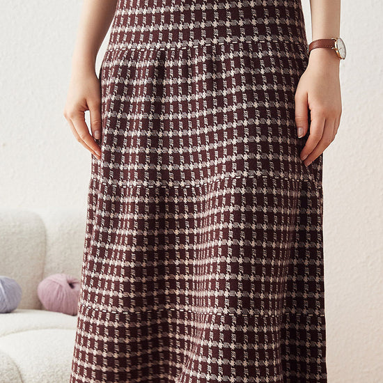 COMOBOCA Women's Plaid Wool Knit A Line Skirt