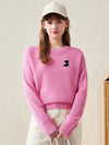 COMOBOCA Pink 100% Wool Women's Embroidered Patch Knit Sweater
