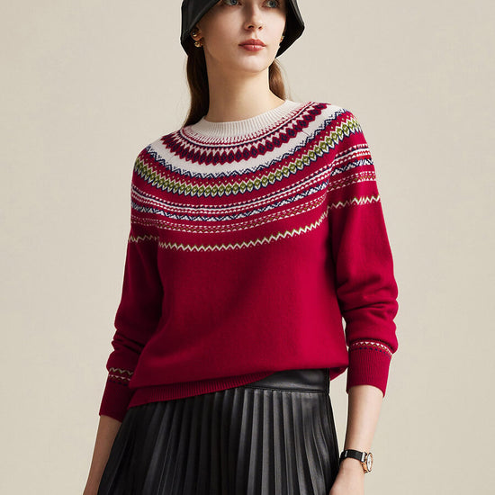 COMOBOCA 100% Wool Women's Fair Isle Sweater
