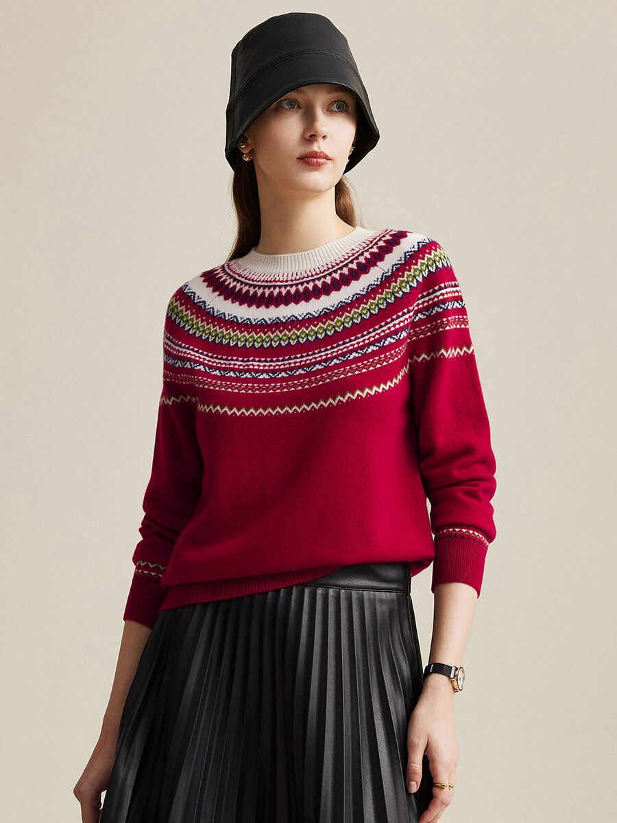 COMOBOCA 100% Wool Women's Fair Isle Sweater