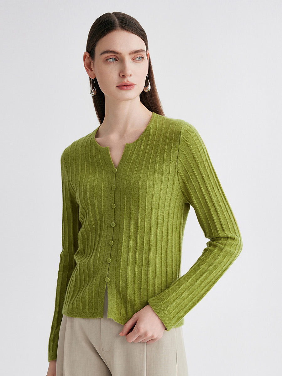 COMOBOCA 100% Cashmere Women's Ribbed Faux Knit Cardigan Sweater