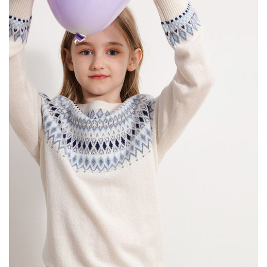 COMOBOCA 100% Wool Kids' Fair Isle Round Neck Sweater
