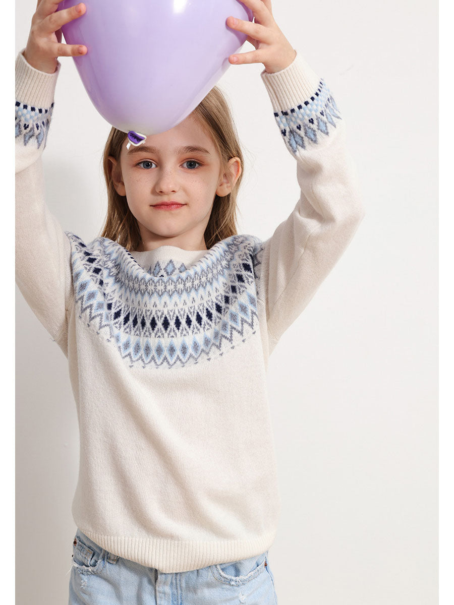 COMOBOCA 100% Wool Kids' Fair Isle Round Neck Sweater