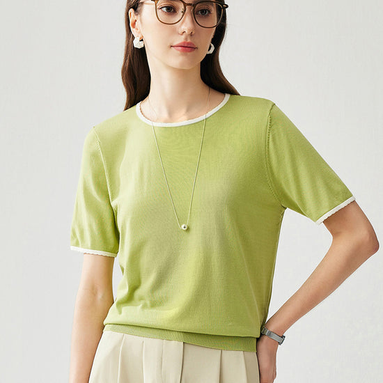 COMOBOCA Women's Contrast Trim Knit T-Shirt