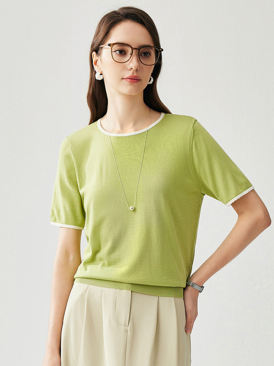 COMOBOCA Women's Contrast Trim Knit T-Shirt