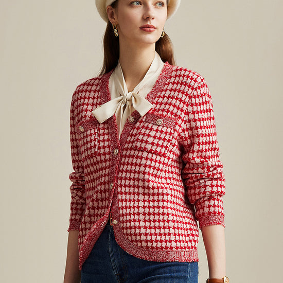 COMOBOCA 100% Wool Women's Houndstooth Cardigan