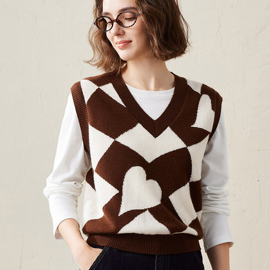 COMOBOCA Caramel 100% Cashmere Women's Vintage Inspired Knit Vest