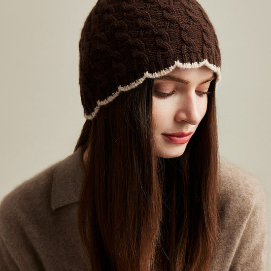 COMOBOCA 100% Cashmere Women's Cable Knit Beanie