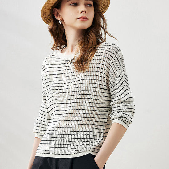 COMOBOCA Cloudy Women's Striped Knit Pullover Sweater