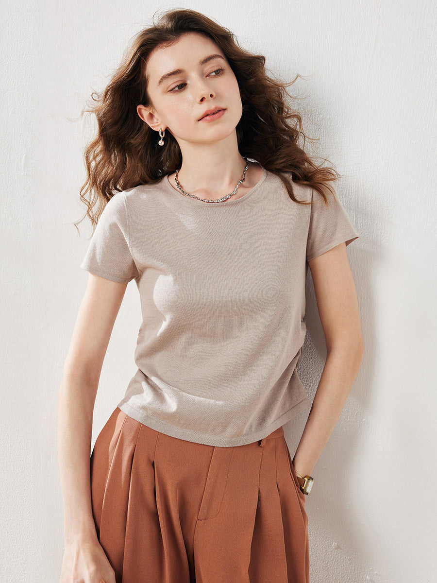 COMOBOCA Spring Garden Women's Round Neck Knit T-Shirt
