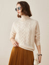 COMOBOCA 100% Cashmere Women's Turtleneck Cable Knit Sweater