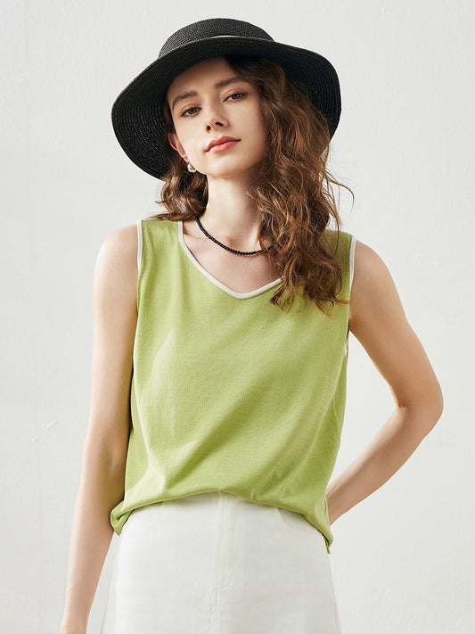 COMOBOCA Women's V-Neck Contrast Trim Tank Top