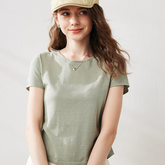 COMOBOCA Women's Round Neck Knit T-Shirt