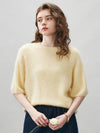 COMOBOCA Light Yellow Women's Wool Seamless Brushed Half Sleeve Knit Sweater