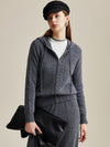 COMOBOCA Dark Gray 100% Wool Women's Cable Knit Zip Cardigan Hoodie