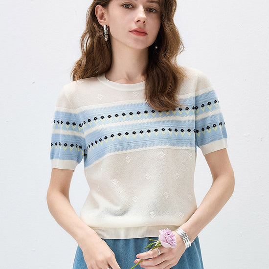 COMOBOCA Fair Isle Women's Fair Isle Striped Knit Top