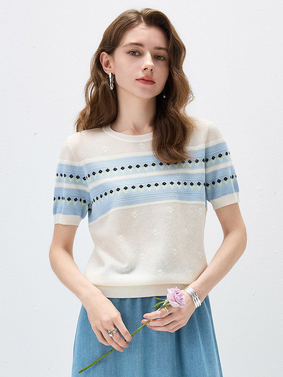 COMOBOCA Fair Isle Women's Fair Isle Striped Knit Top