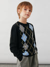 COMOBOCA 100% Wool Kids' Argyle Pattern Round Neck Sweater
