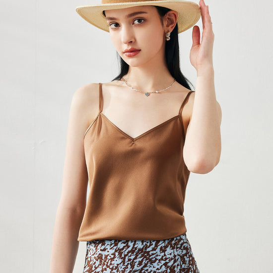 COMOBOCA Bronze Women's Silk V-Neck Adjustable Straps Camisole