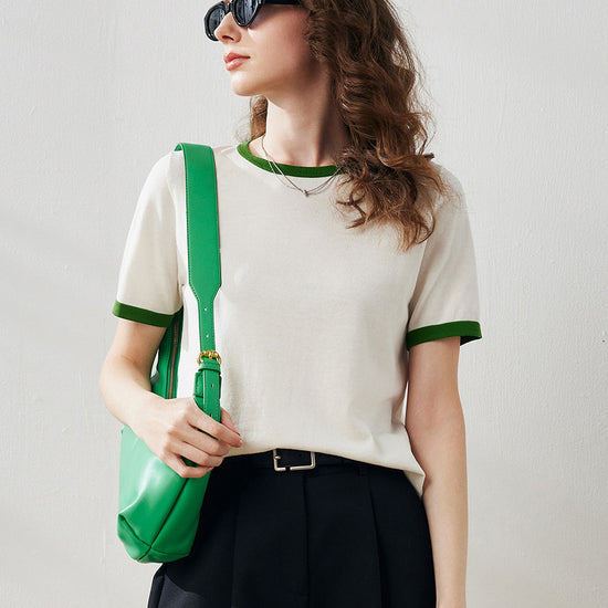 COMOBOCA Women's Retro Ringer Cotton Silk T-Shirt