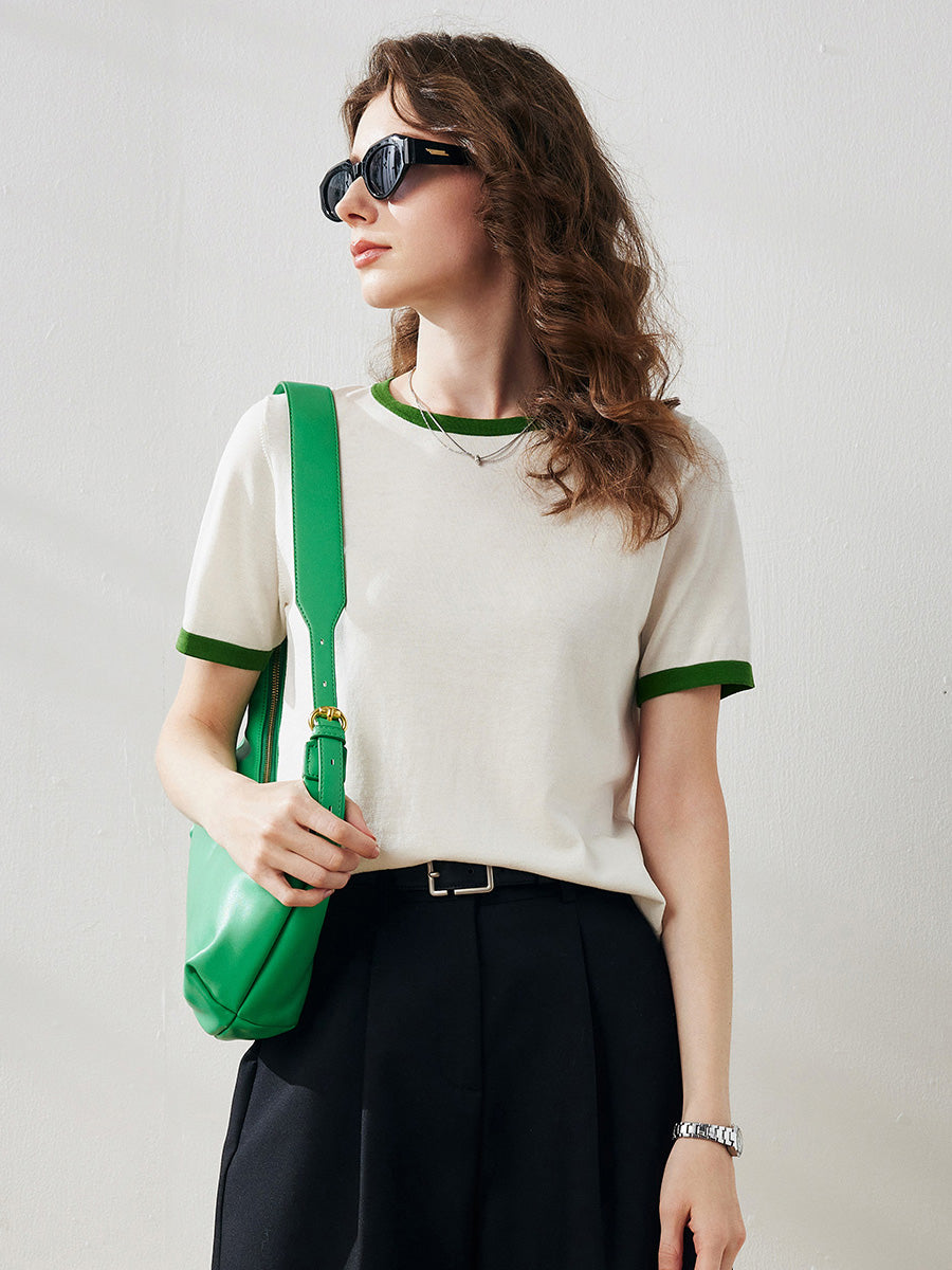 COMOBOCA Women's Retro Ringer Cotton Silk T-Shirt