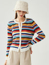 COMOBOCA Women's Ribbed Rainbow Striped Knit Cardigan