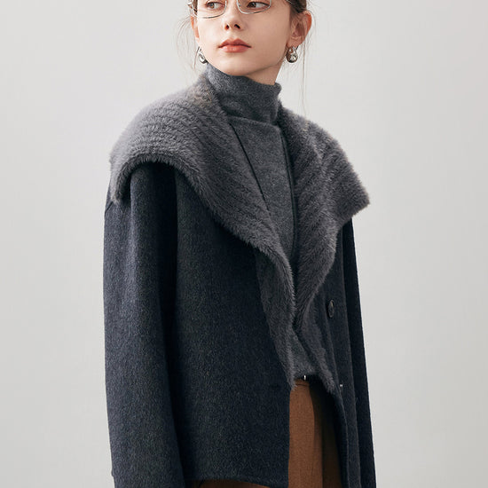 COMOBOCA Women's Fuzzy Sailor Collar Button Front Coat