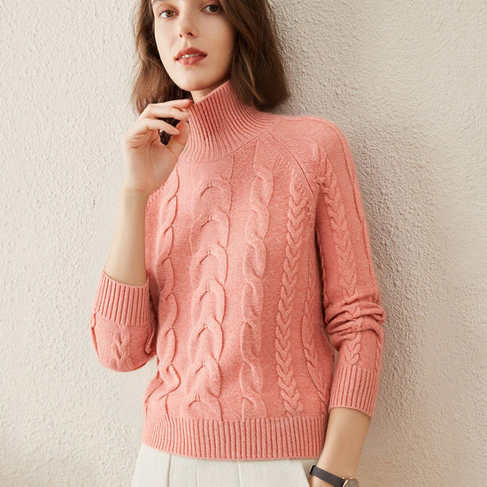 COMOBOCA 100% Cashmere Women's Turtleneck Cable Knit Sweater