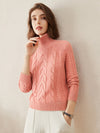 COMOBOCA 100% Cashmere Women's Turtleneck Cable Knit Sweater