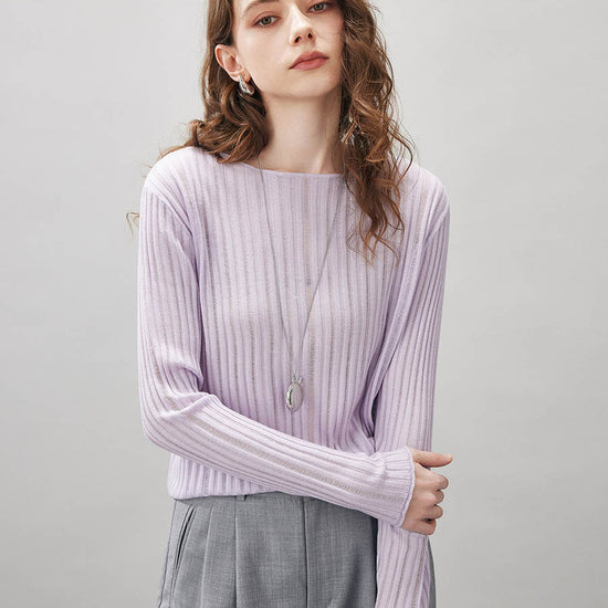 COMOBOCA Women's Ribbed Round Neck Knit Sweater