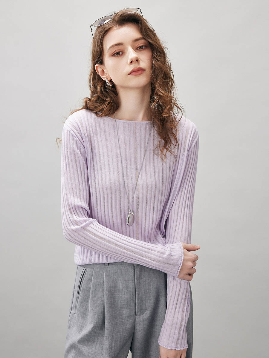 COMOBOCA Women's Ribbed Round Neck Knit Sweater