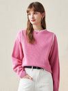 COMOBOCA Pink 100% Wool Women's Color Block Ribbed Knit Sweater
